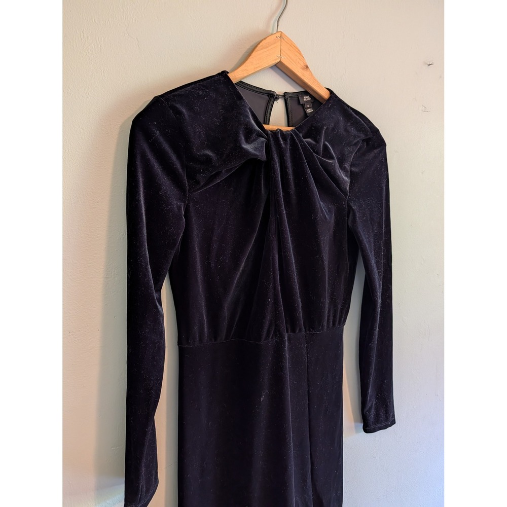 Black Velvet Twist Front Midi Dress Side Slit Size US 4 Whimsigoth Dark Romantic